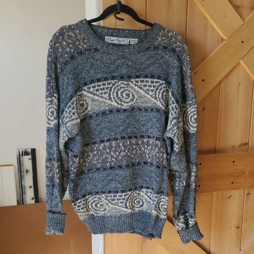 VTG 90s Bugle Boy Co Patterned Knit Pullover Sweater Long Sleeve Top